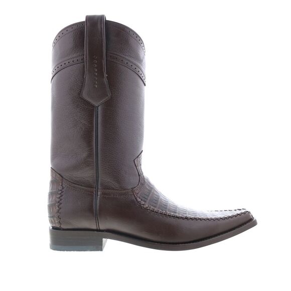 Los Altos Mens Narrow Square Toe Caiman Belly Deer Stitch Brown Boots (NWT)